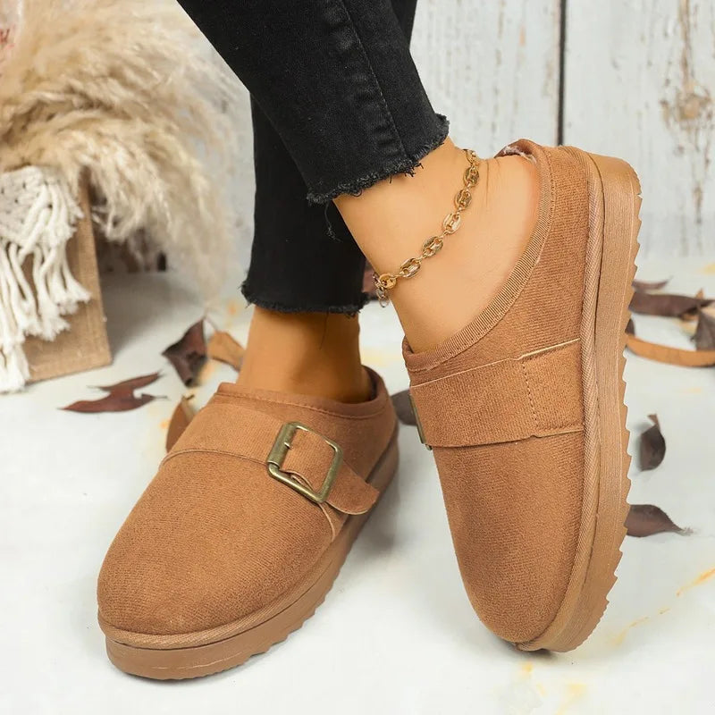Snow Boots Women 2025 Winter New Cashmere Warm Thick Bottom No Heel Wool Half Slippers Casual Indoor Women's Cotton Shoes